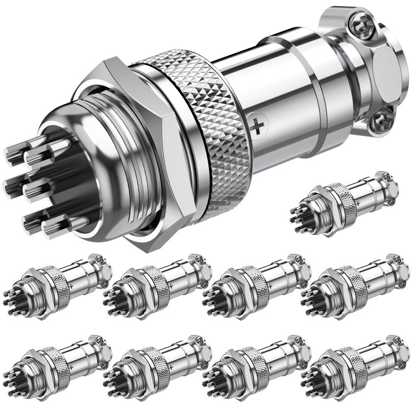DIYhz GX16 6 Pins Panel Mount Circular Metal Aviation Connector Adapter Male Female Plug Metal Socket (10 Pcs) - Image 1